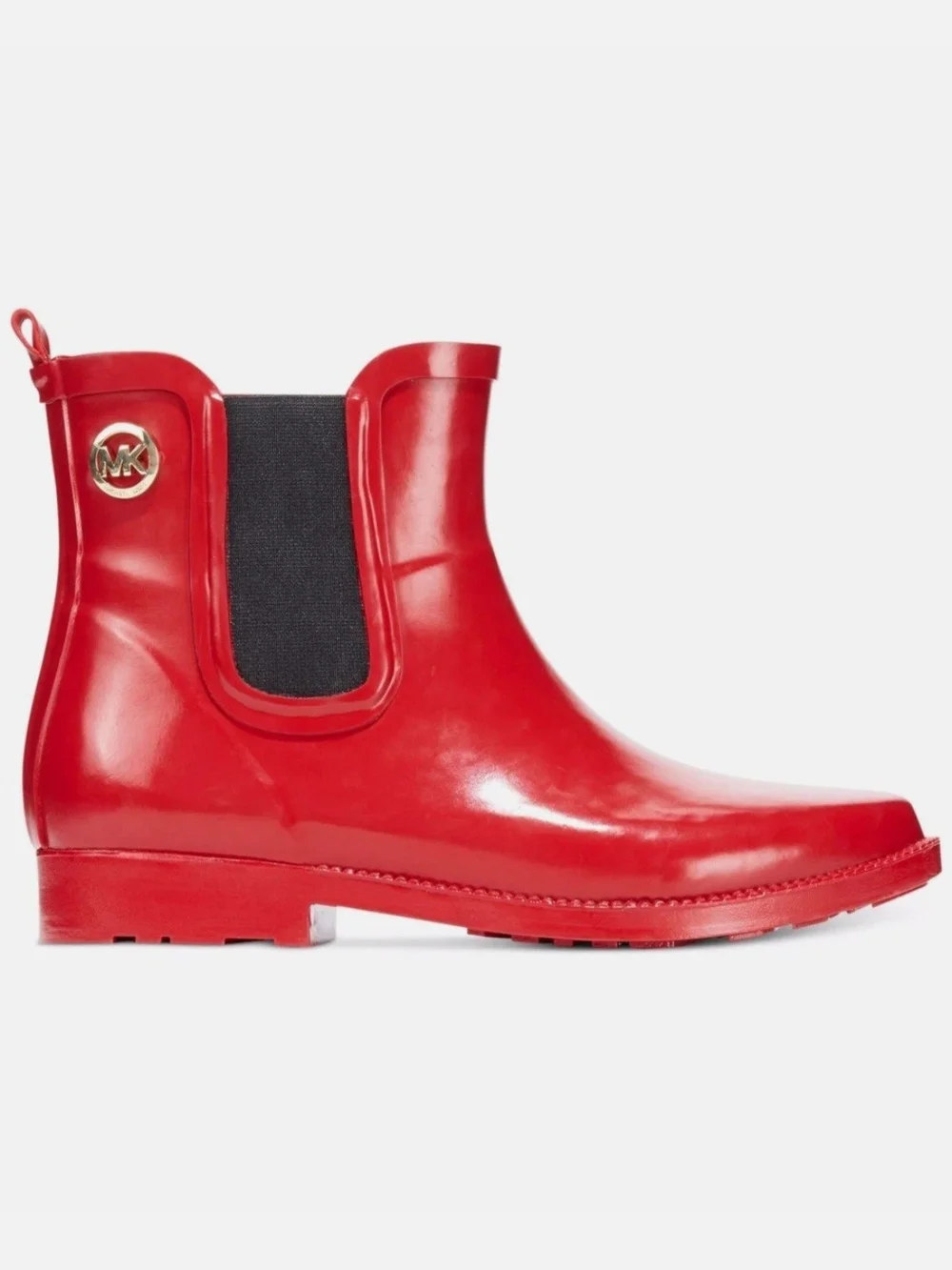 Michael KORS CHARM RED BLACK GOLD MK LOGO SHORT RAIN BOOTS Size US 6.5